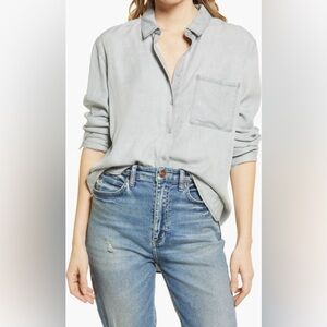Treasure & Bond Drapey Button-Up Shirt in Grey